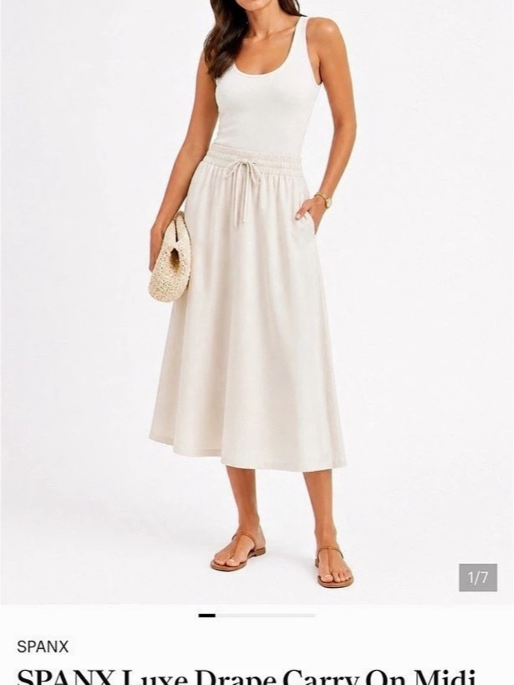 SPANX Luxe Draped Carry On Midi Skirt Midi Skirt in Cream Size Medium NWT